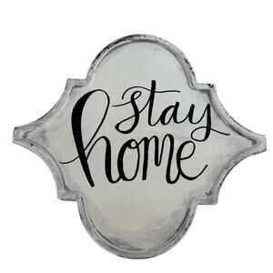 Quatrefoil Arabesque Metal Wall Sign Stay Home White Farmhouse Moroccan Trellis